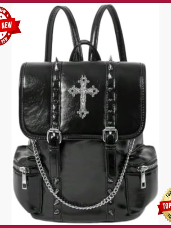 Gothic Studded Cross Backpack with Chain Detail main image 7